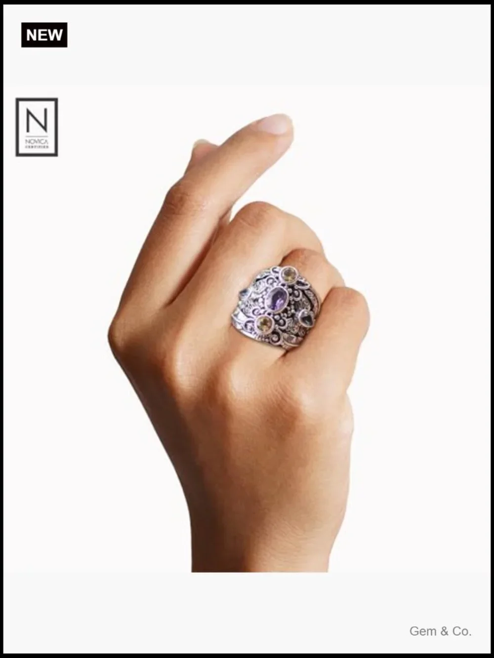 Sterling Silver Amethyst Blue Topaz Cocktail Ring Size 8 Handmade Bali